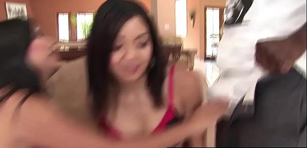  Two Asian dolls spread their butt for huge black dick